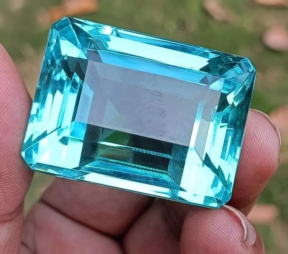 100 Cts Plus Certified Blue Topaz Emerald Cut Big Size Flawless Loose Gemstone