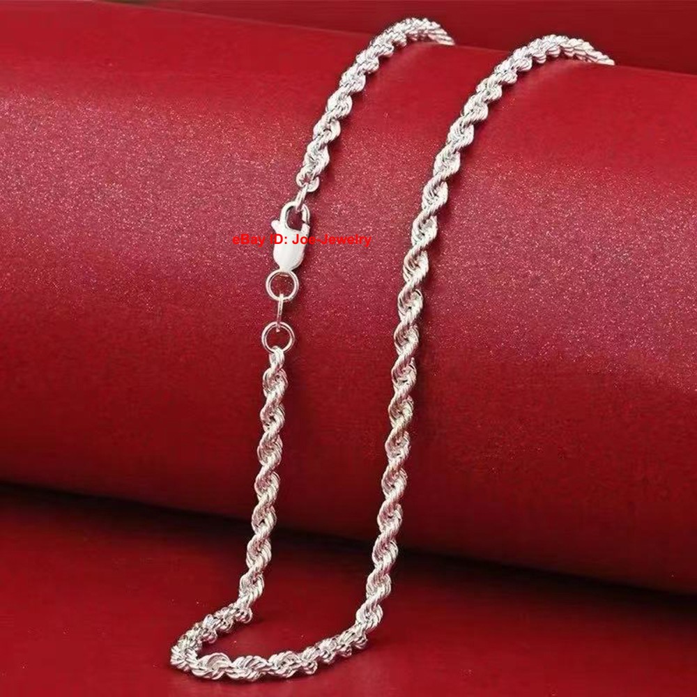 Pure 999 Fine Silver Necklace 3mm Rope Link Chain Women Men Necklace 21.6inch