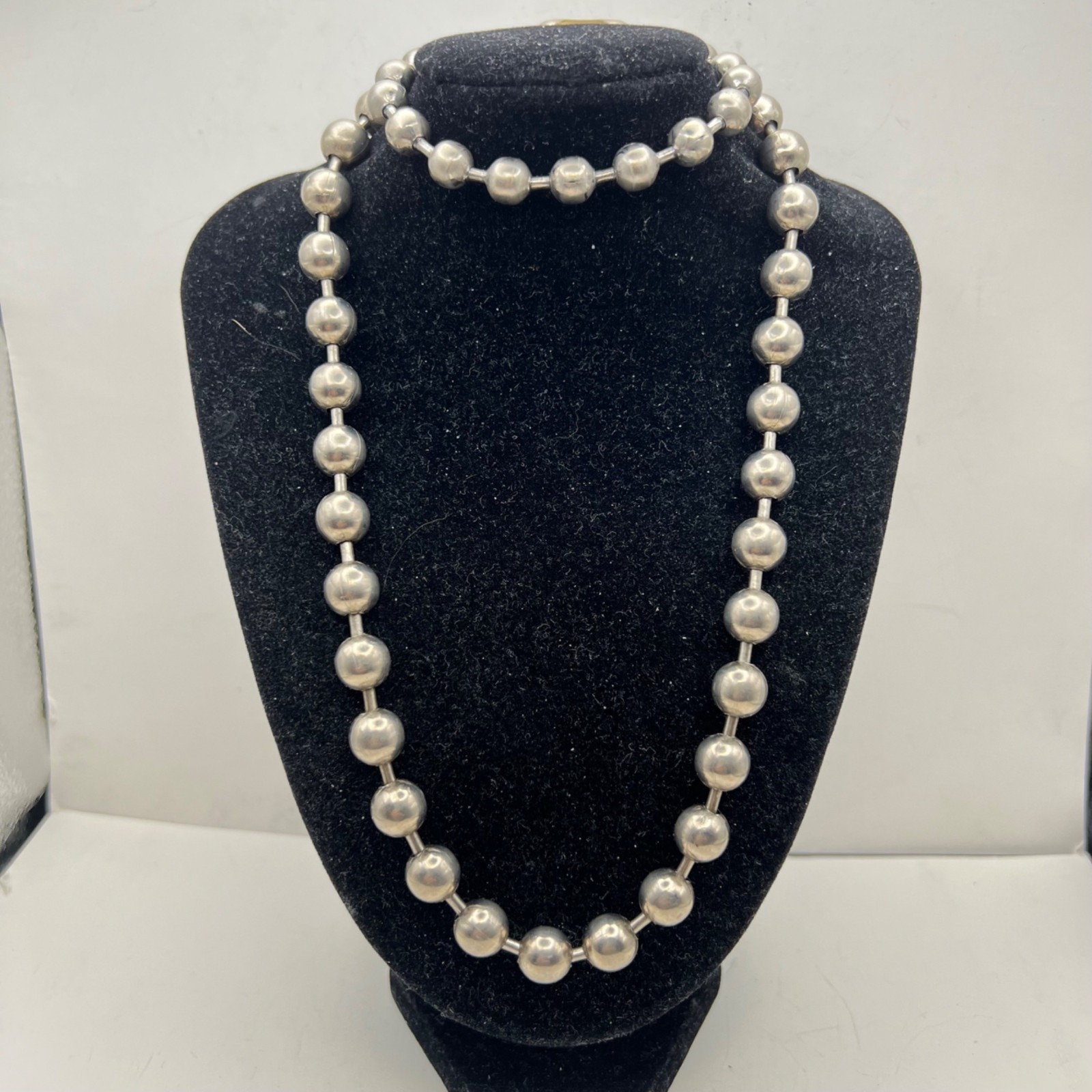 Bold Industrial Steel Ball Chain Necklace Bracelet Set 18.5″ 8.5″ 85.49g Unisex