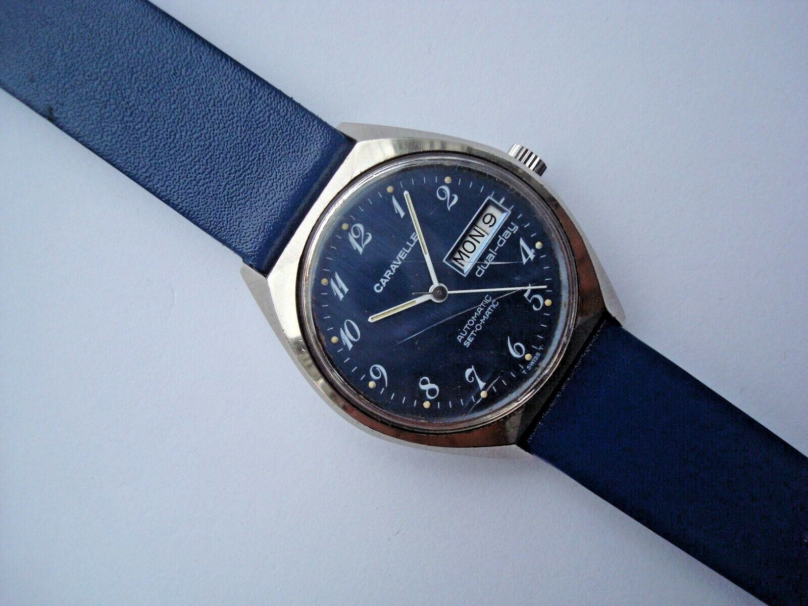 Caravelle Bulova Dual Day Men’s Automatic Watch ETA 2879 Blue Dial New Band Runs