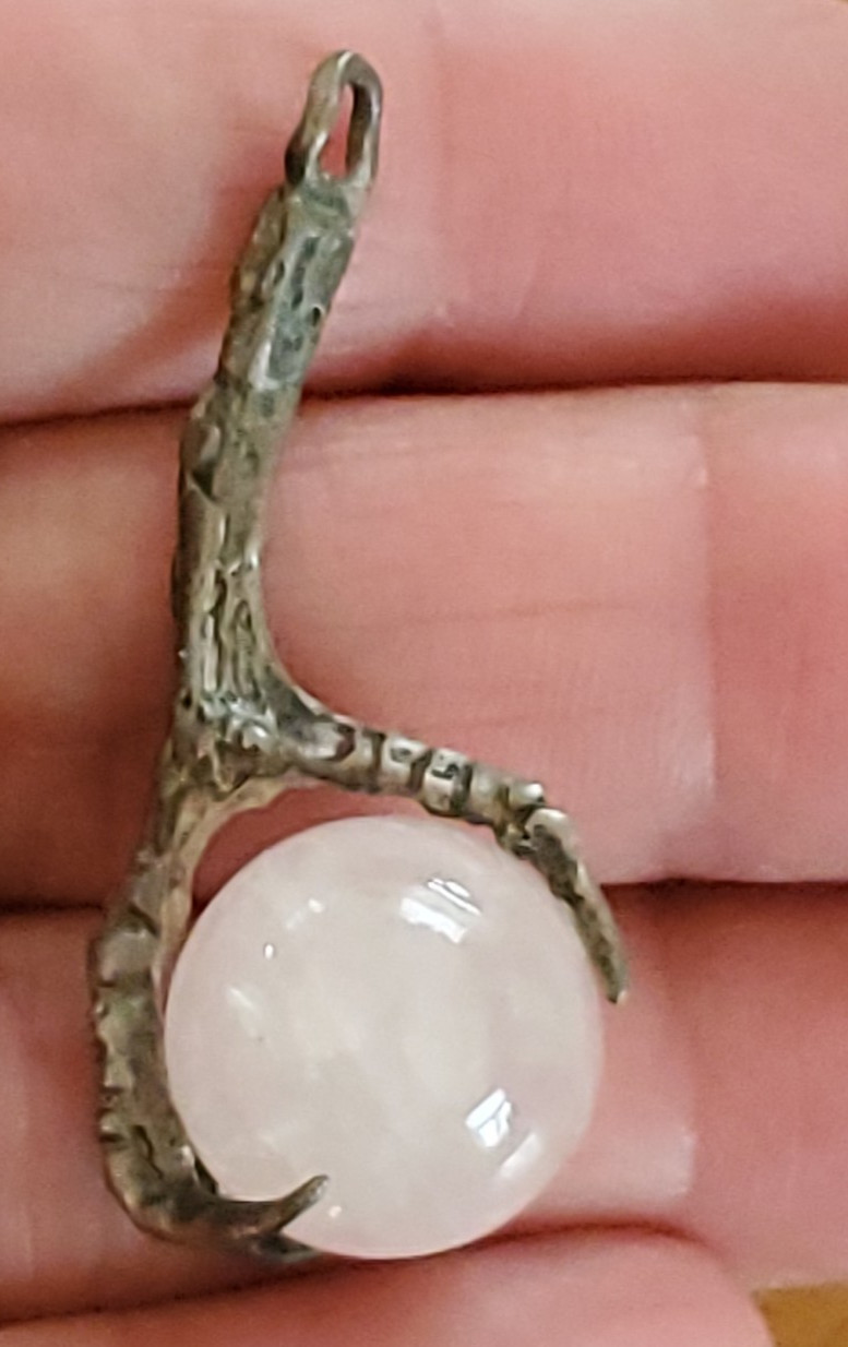 Dragon Eagle Claw Light Pink Stone Pendant 1.5″ Long
