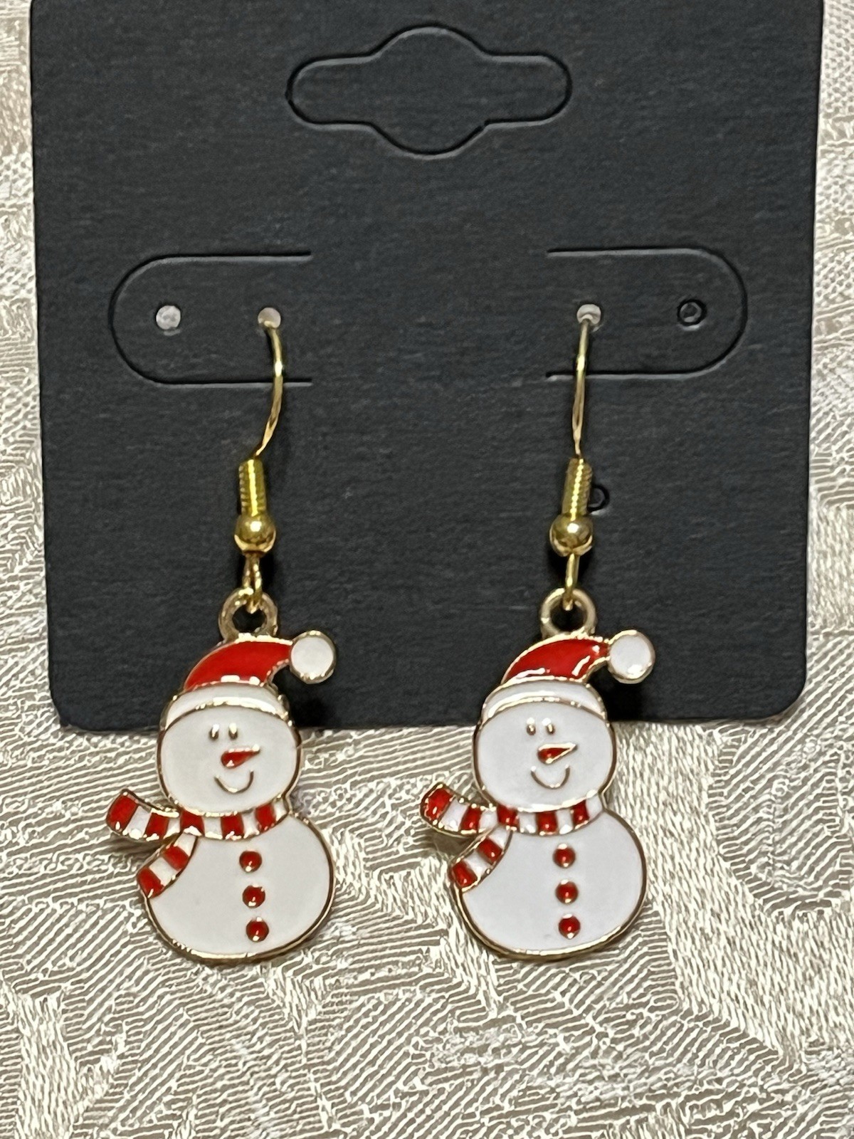 Christmas Snowman Holiday Gold Loop Enamel Drop Dangle Adorable Earring Set