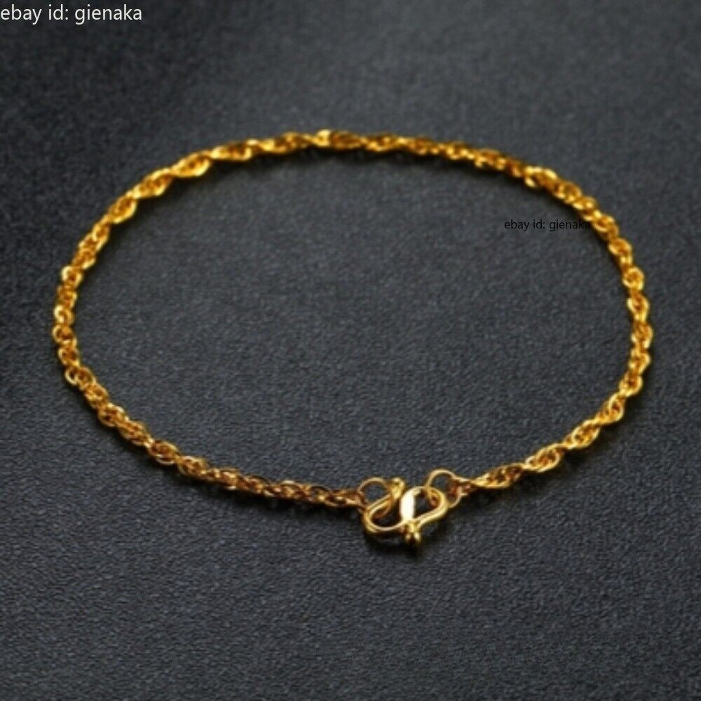 Pure 999 24k Yellow Gold Wide Singapore Chain Link Bracelet Bangle 5.9-7.1inch