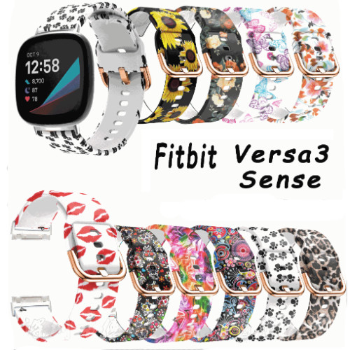 Pattern Floral printing Silicone Strap For Fitbit Versa 3/Sense Smart Watch Band