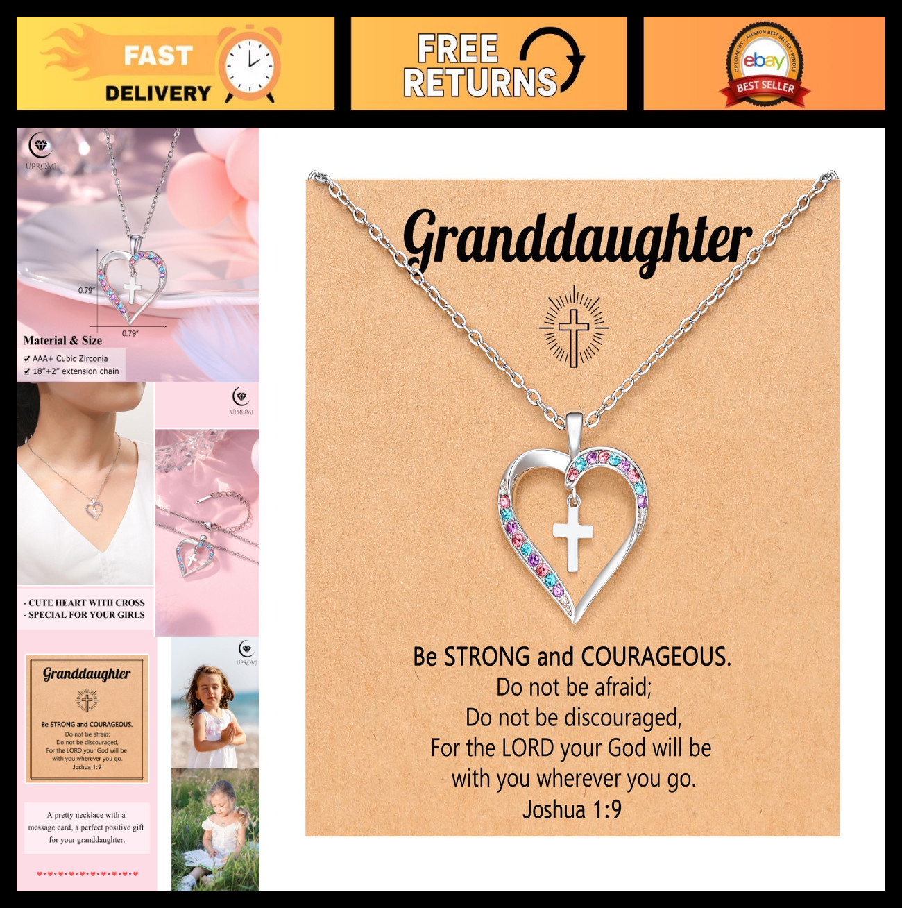 Girls Cross Necklace – Perfect Back to School, Baptism, First Communion & Gradua