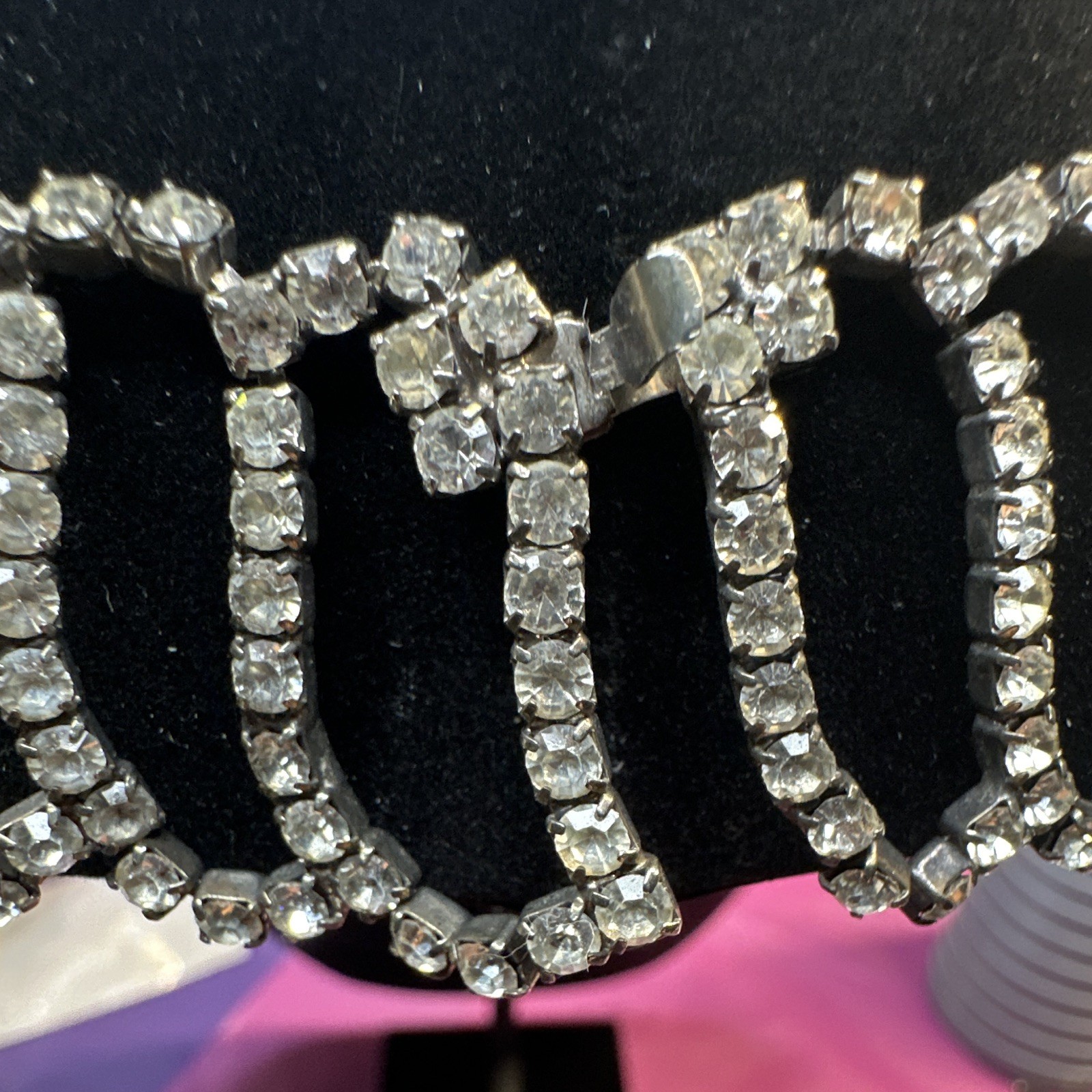 Silver Tone Crystal Rhinestone Statement Choker Necklace, Adjustable – Fashion