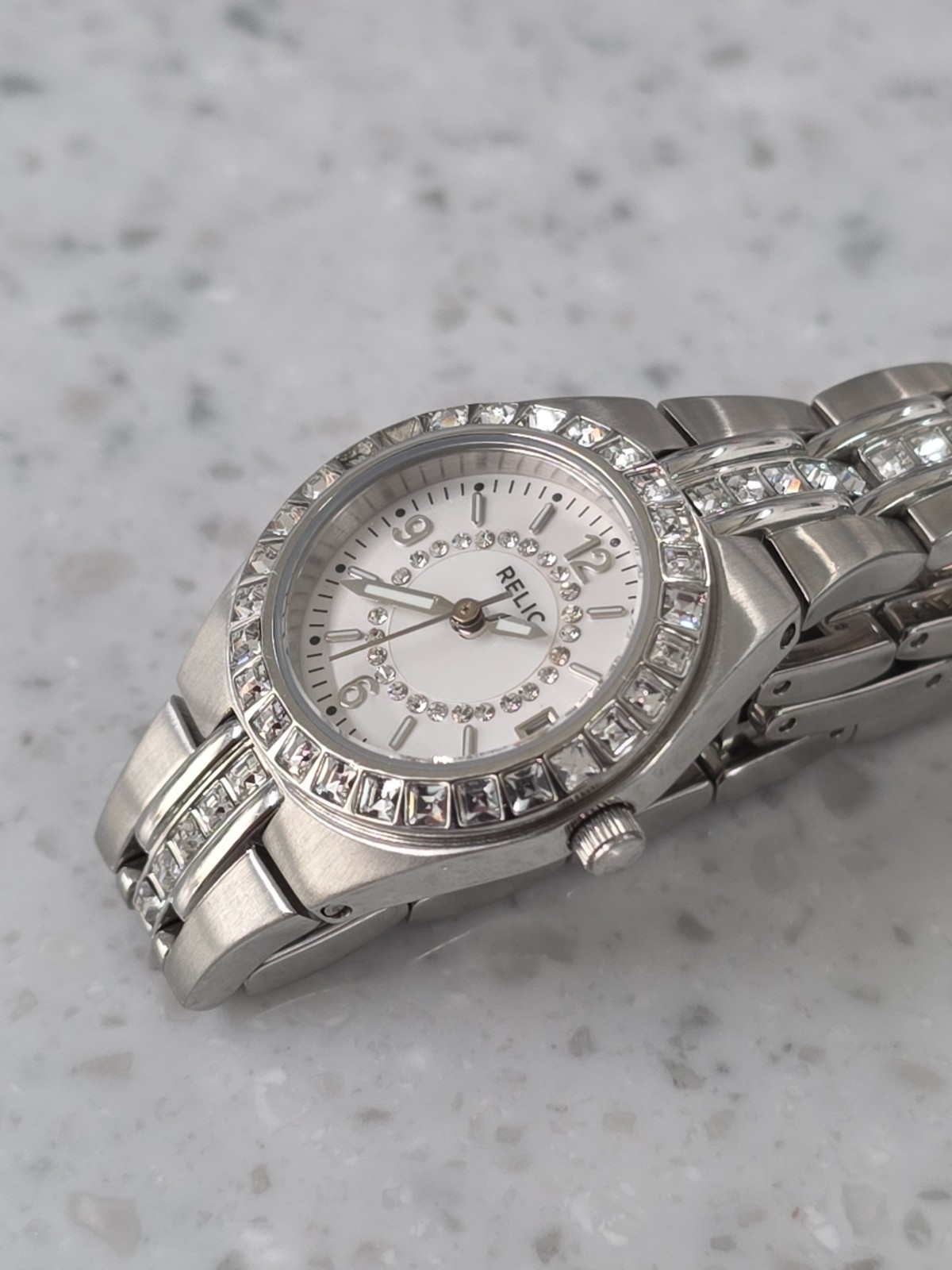 Relic Women’s Silver Rhinestone Analog Watch Water Resistant ZR11788 (58D)