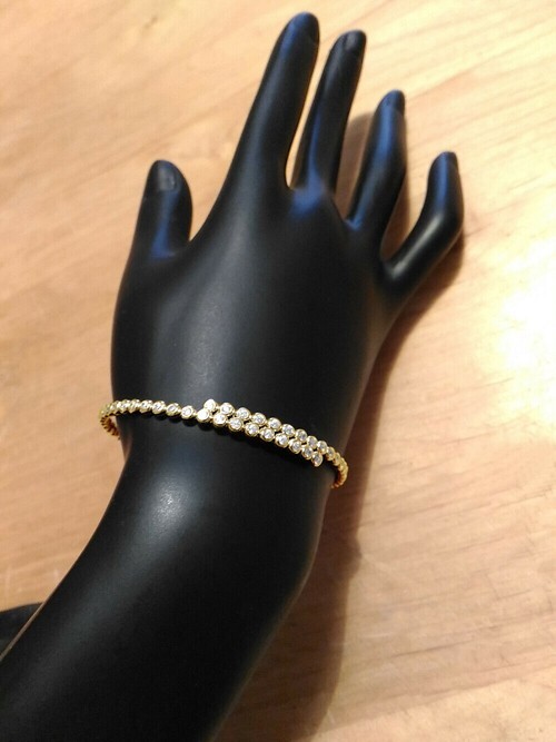 925 REAL SILVER, GOLD Cubic Zirconia Bracelet Bangle Flexible Gold Plated 9g