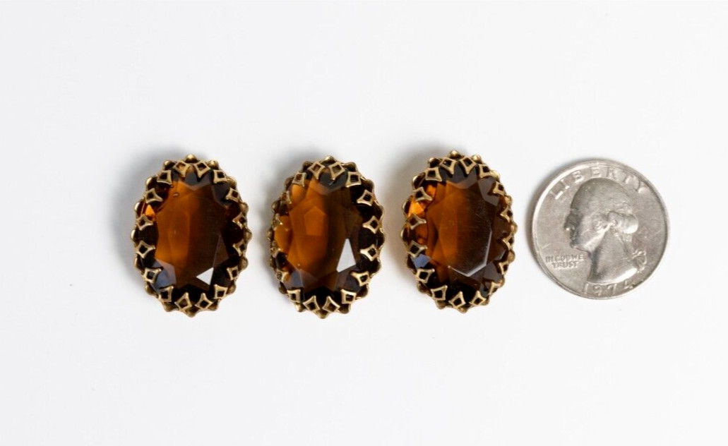 One (1) LARGE Light Topaz Faceted Stone in Brass Bezel Setting GORGEOUS 28×21 mm