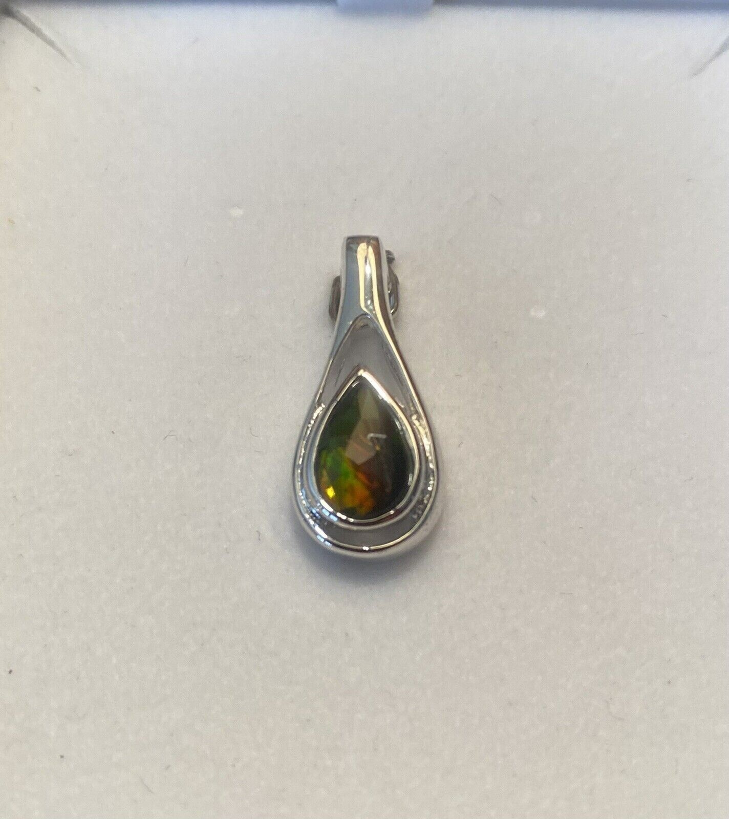 KORITE AMMOLITE SET Teardrop Pendant,16″ Sterling Silver Necklace,Earrings