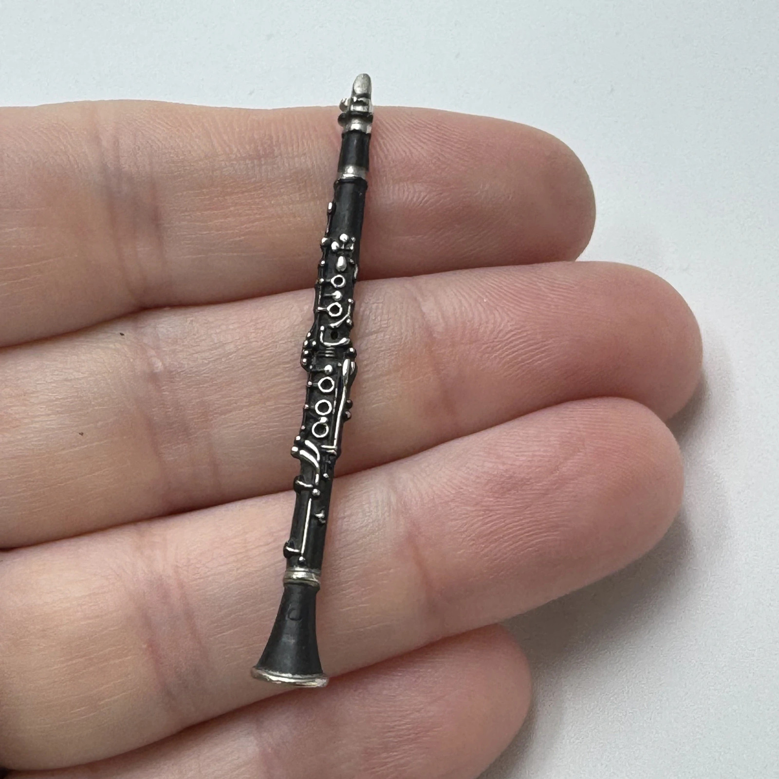 Future Primitive Clarinet Brooch Pin Silver Tone Metal Oxidized Used Musician