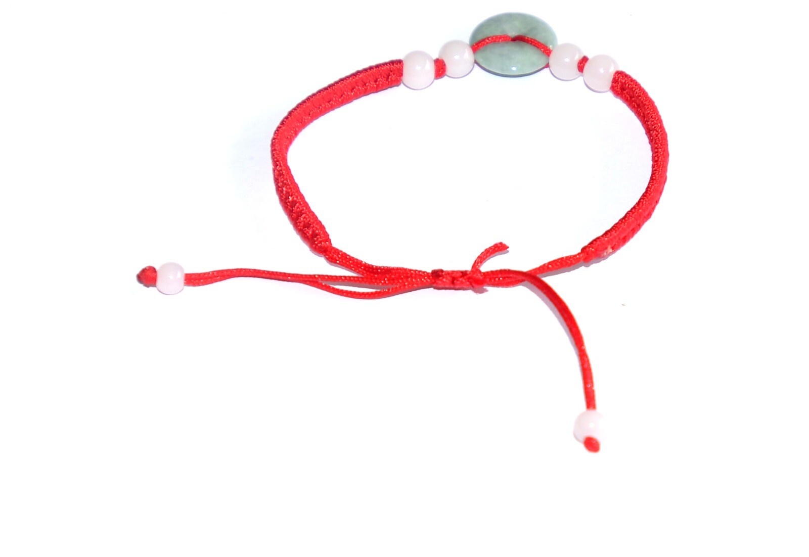 Macrame Friendship Adjustable Red Cord Feng Shui Jade Bi Disc Charm Bracelet