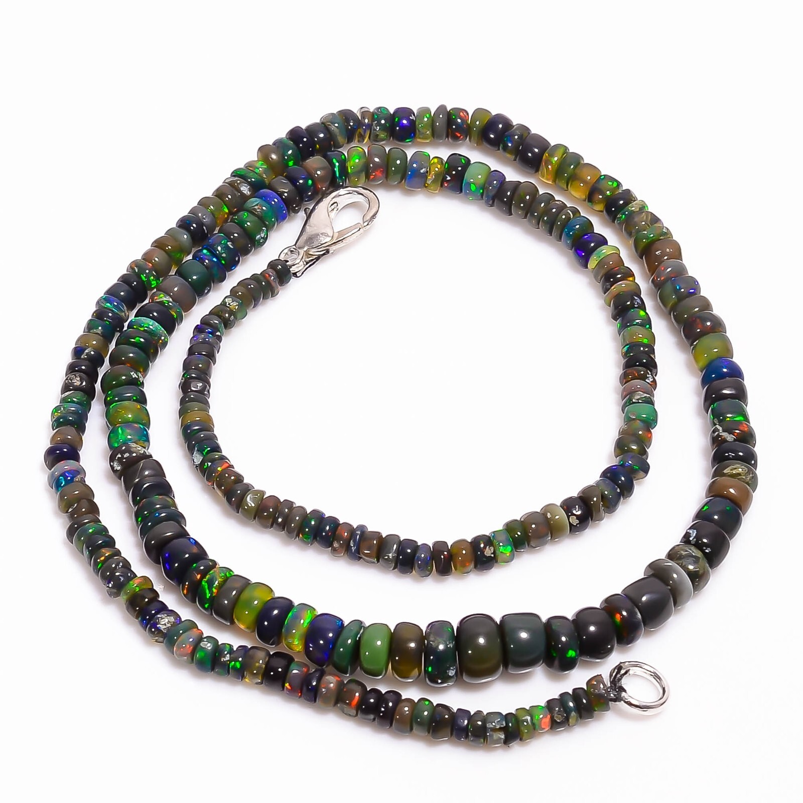 Natural Black Ethiopian Opal Rondelle Smooth Beads 3X2 6X4mm Necklace 17″ A-5435