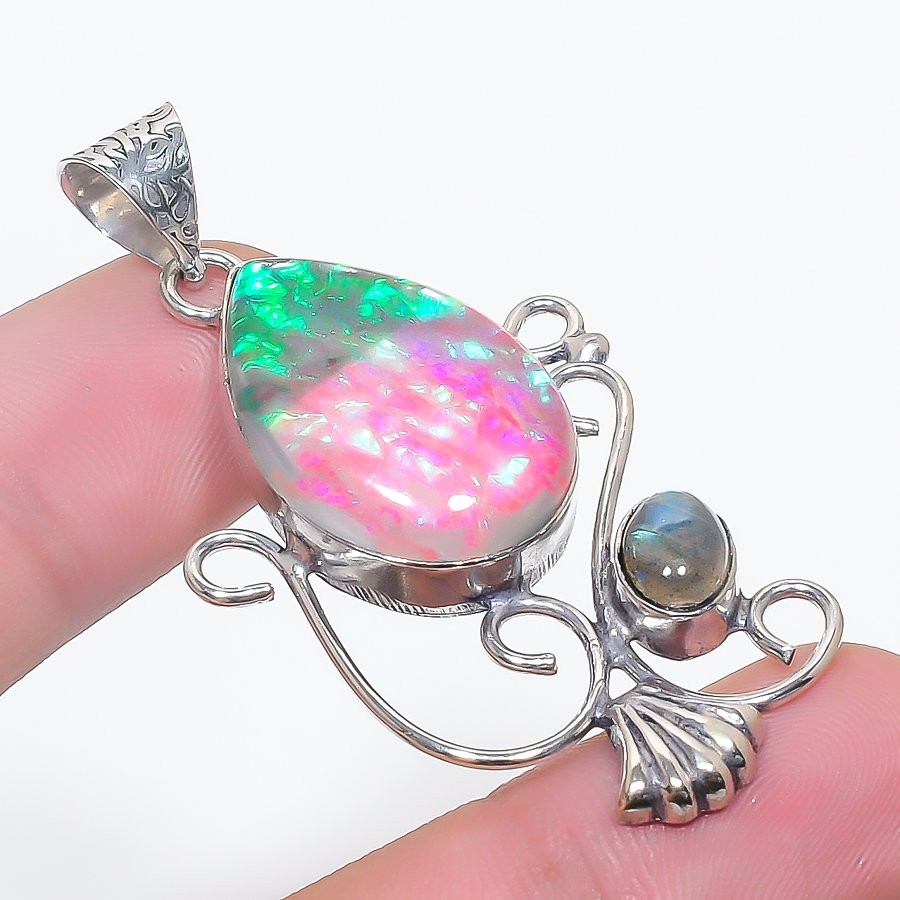 Australian Triplet Opal Labradorite Gemstone Pendant Gifted Jewelry 2.2″ FP 3610