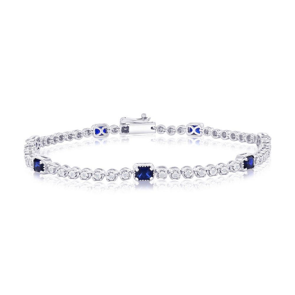 Sterling Silver Lab-Grown 2.08ct Sapphire & 0.09ct Bracelet Rhodium Plated