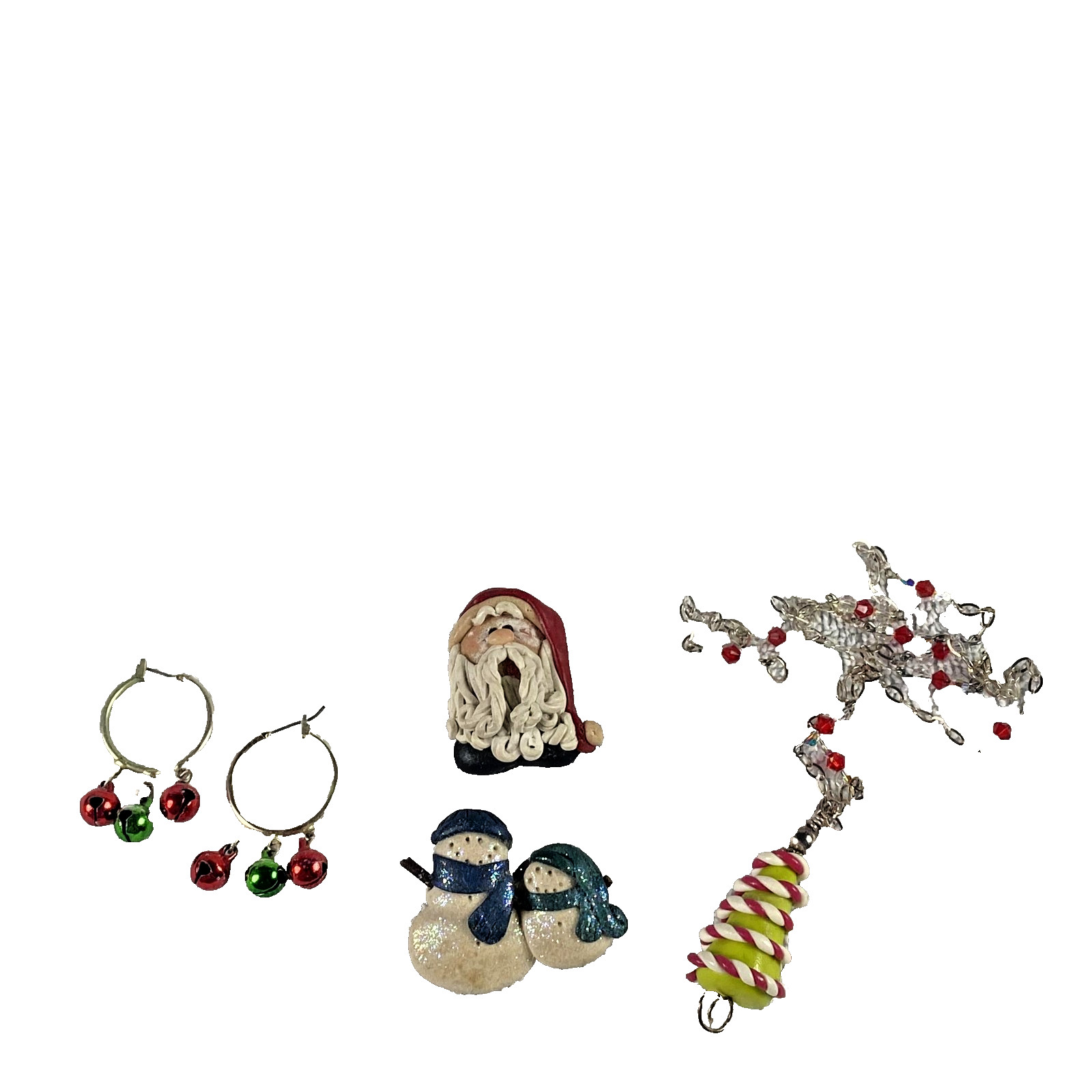 Christmas Jewelry Lot Earrings Necklace Brooch Pins Jingle Bells Tree Santa