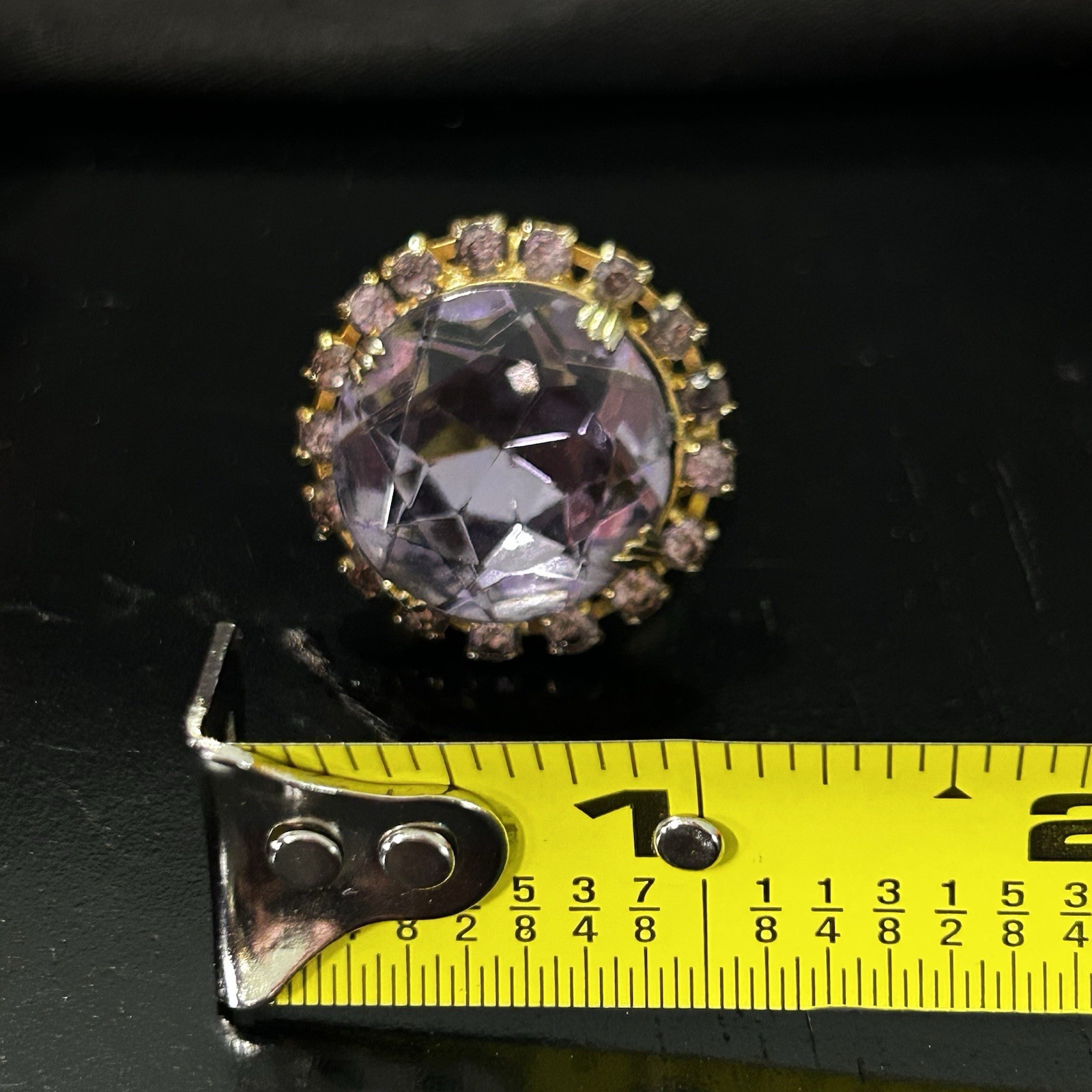 Vintage Ring Size 7.5 Adjustable Faux Amethyst Cluster Gold Tone