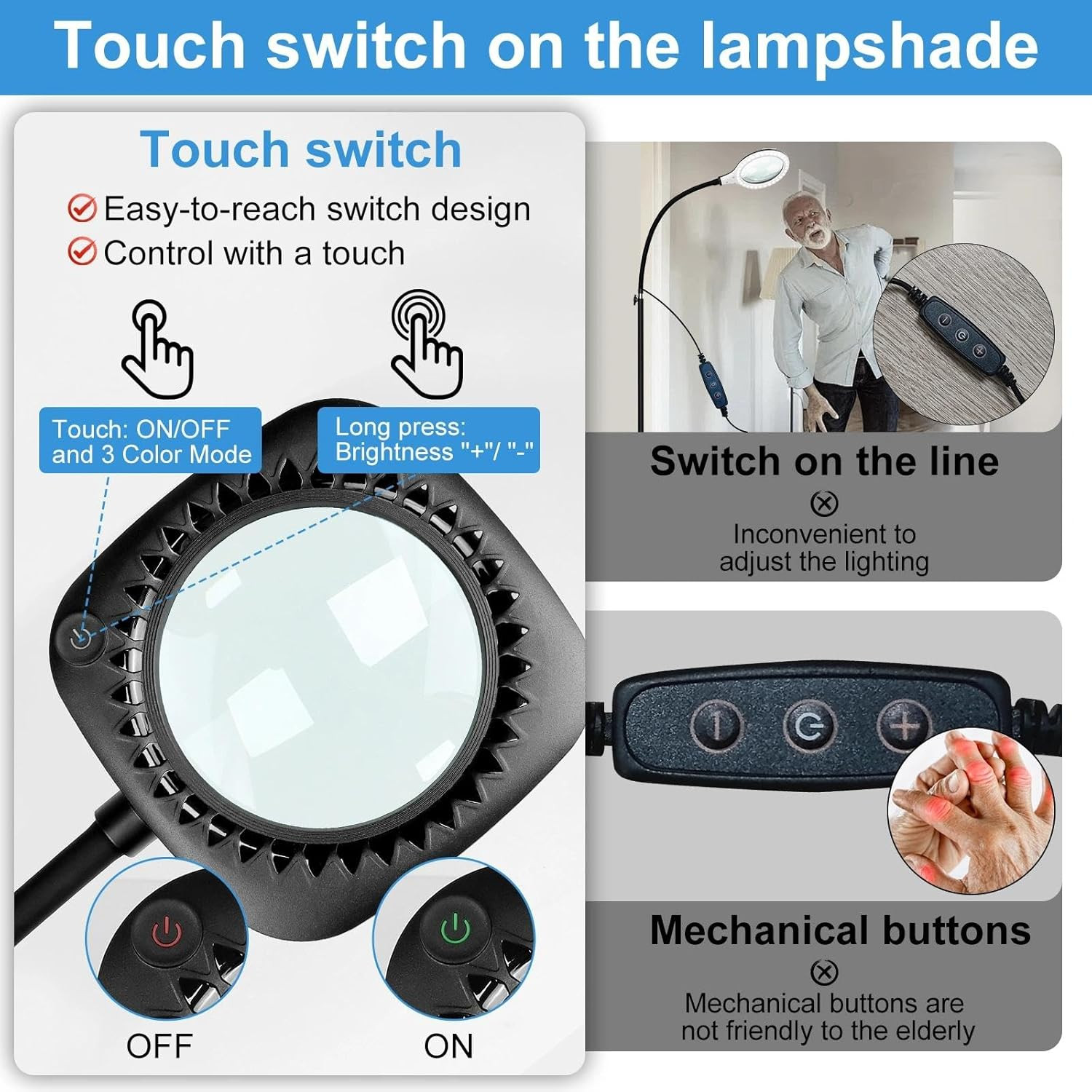 10X Large Floor Magnifying Glass with Light and Stand, 54 LED Flexible Gooseneck