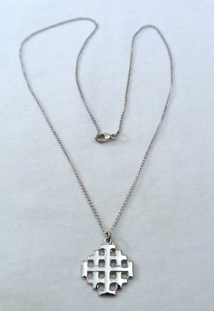 STERLING SILVER BLISS JERUSALEM FIVE FOLD CRUSADERS CROSS PENDANT CHAIN NECKLACE