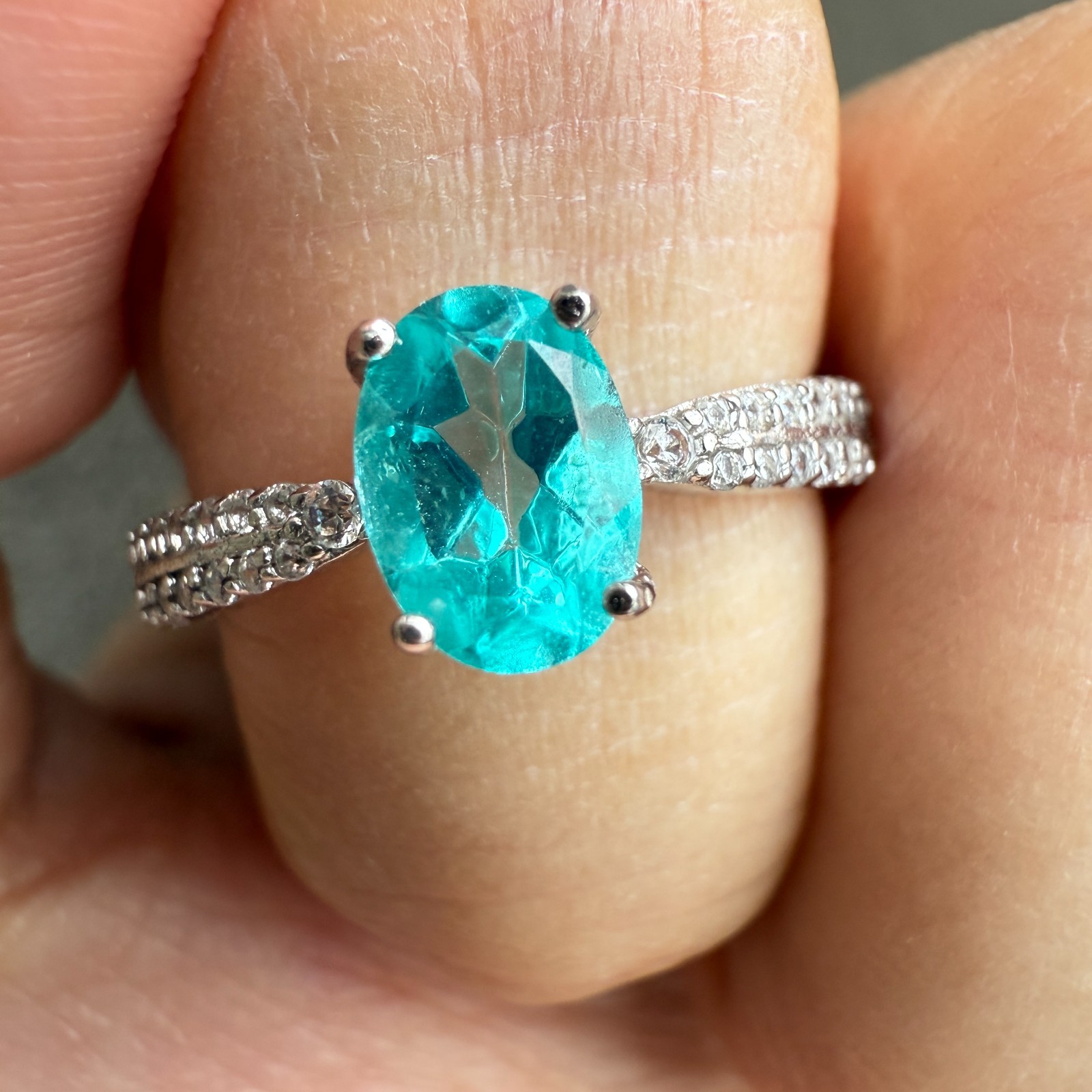 925 Sterling Silver Ring 7x5mm Natural Paraiba Topaz Gemstone Zircon Birthstone