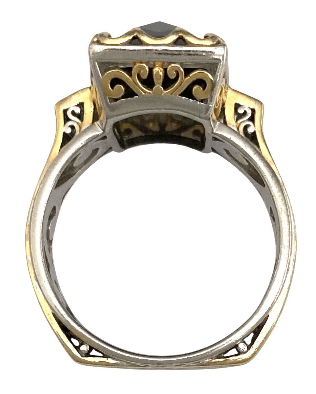 GEMS EN VOGUE Sterling Silver Gold Plated HEMATITE & NEON BLUE APATITE Ring