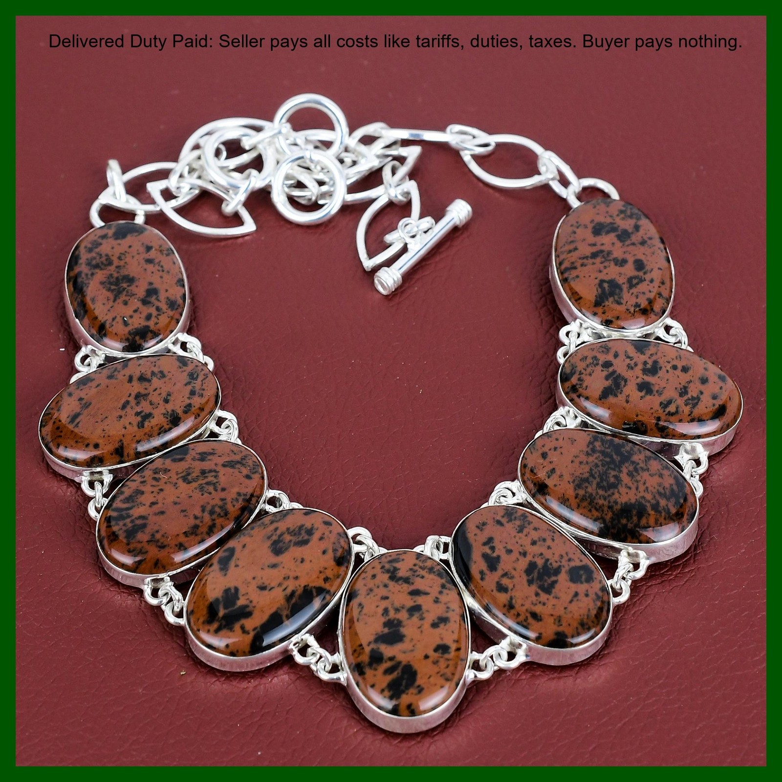 925 Sterling Silver Mahogany Obsidian Gemstone Chain Mother New Necklace Jewelry