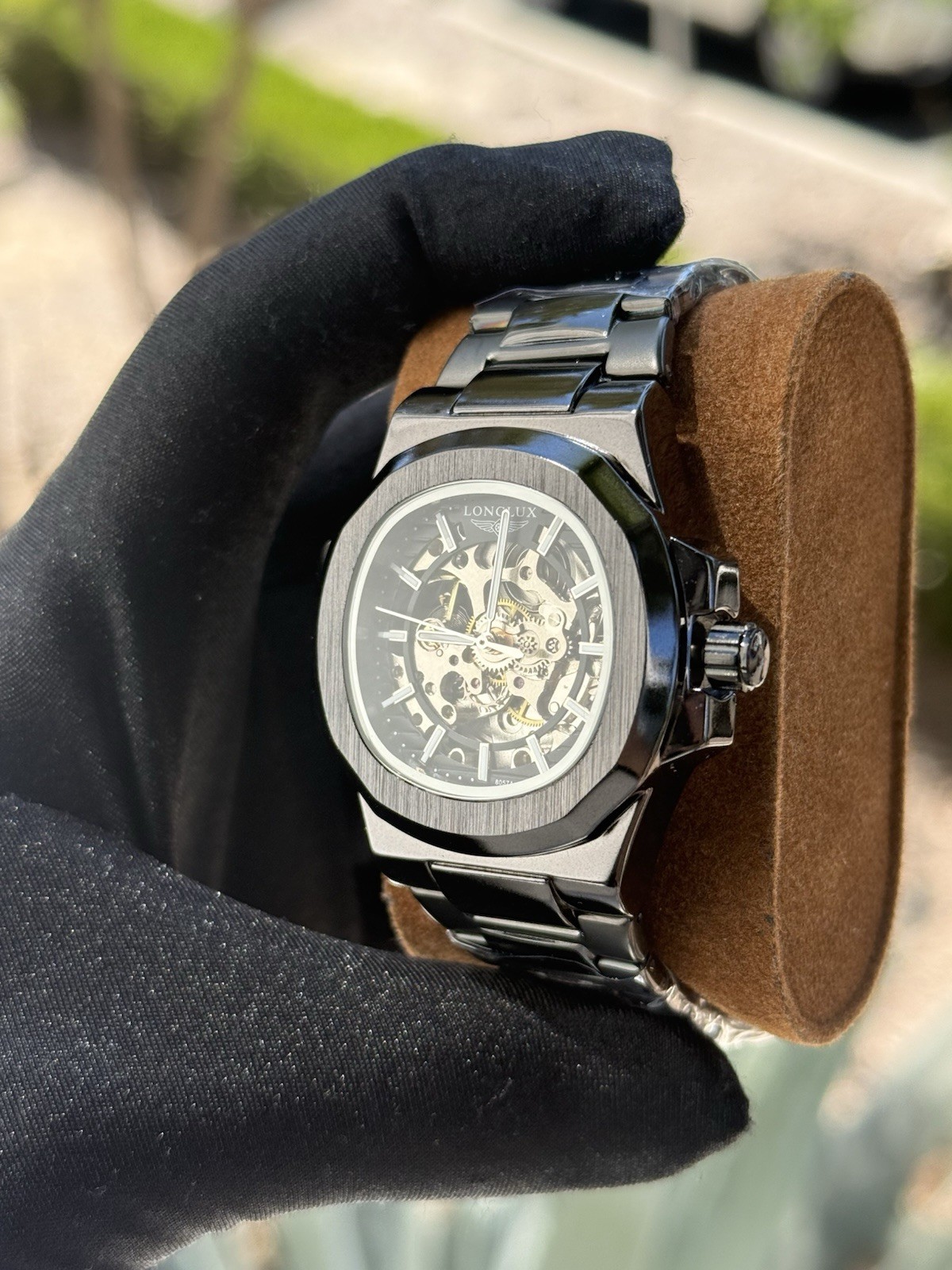 Reloj Nuevo Skeleton Automatic Men’s Watch Black Steel Bracelet 40mm 3ATM Lume