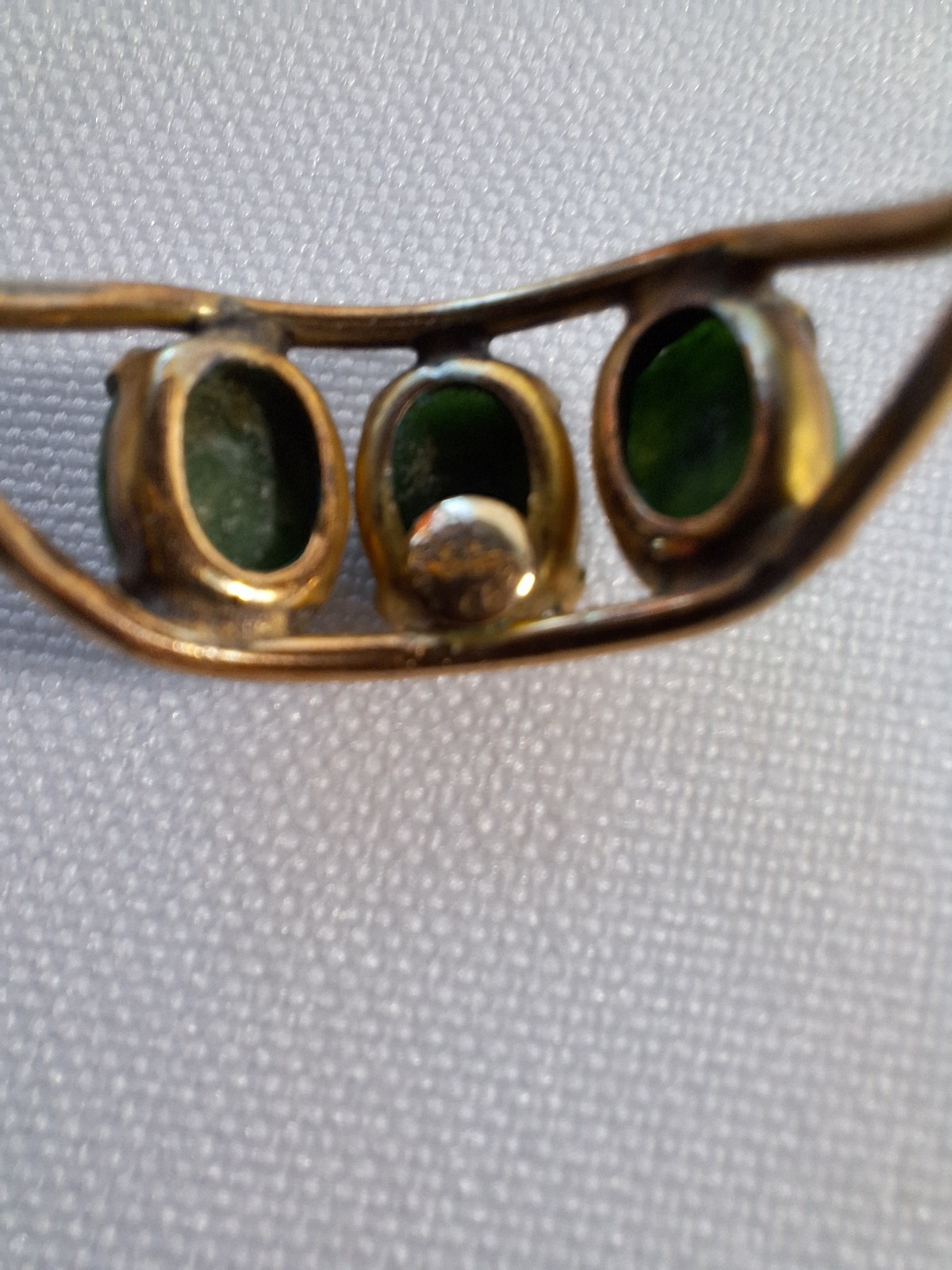 Signed 12k Gold Filled Burt Cassell Oval Jade 3 Stone Split Shank Ring Sz 8