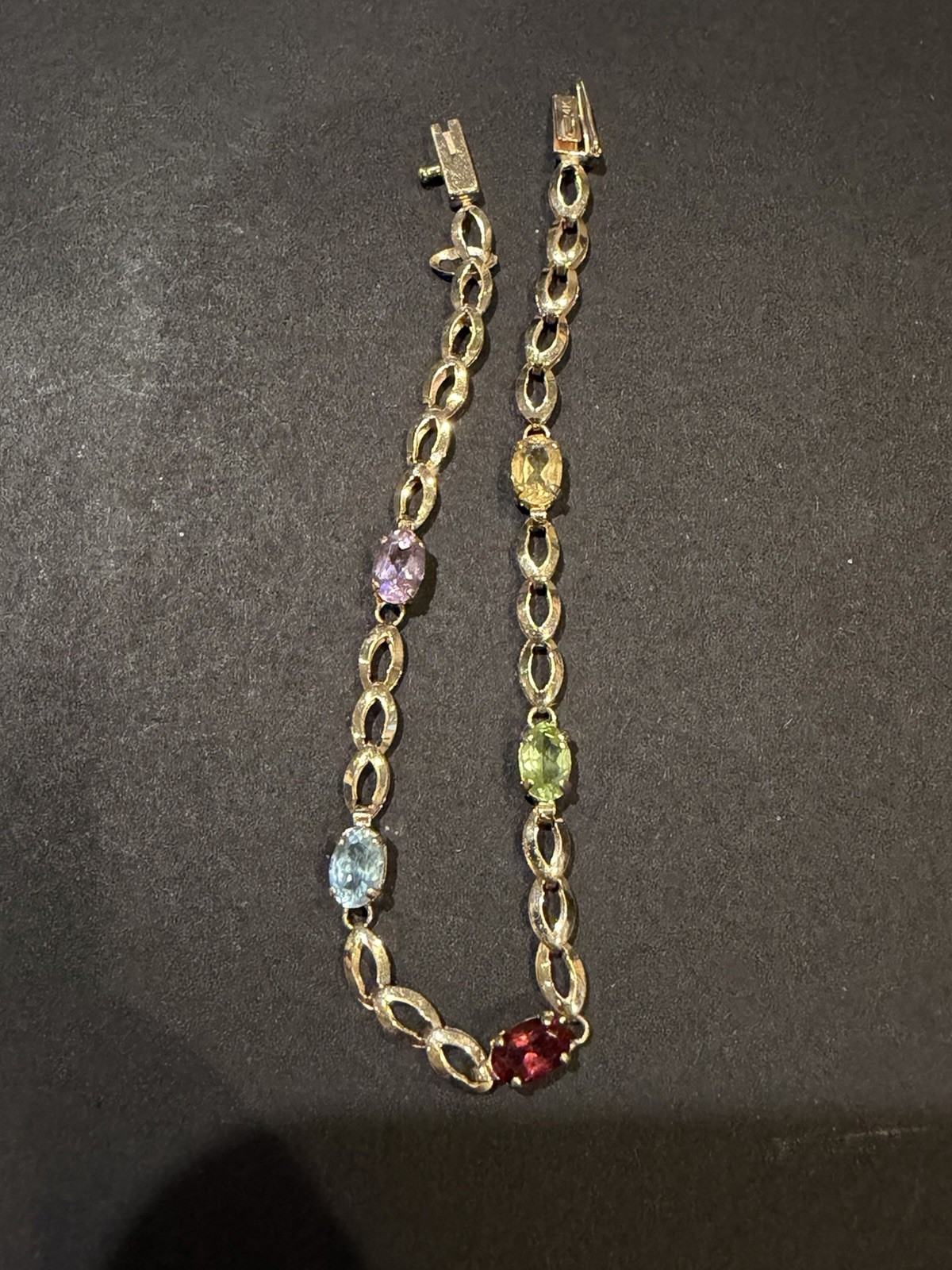 14KT Yellow Gold Women’s Multi Color Stone Bracelet 2mm 7 Inch (3 Grams)