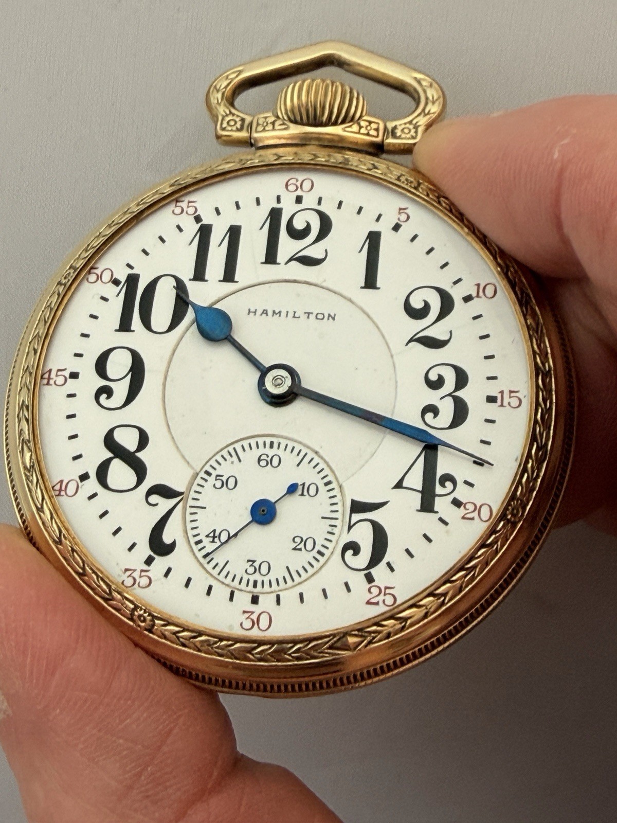 Hamilton 992B 16s 21J Railroad Grade Gold Filled Pocket Watch Running No Crystal