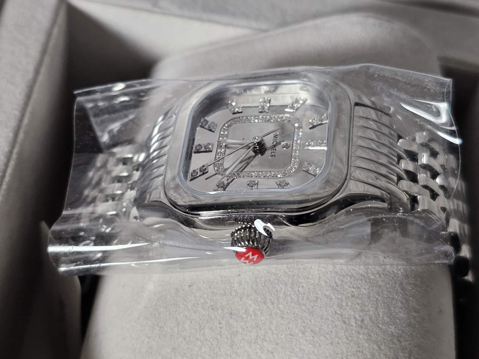 Michele Meggie High Shine Mirror Diamond Dial Stainless Steel Watch MWW33B000012
