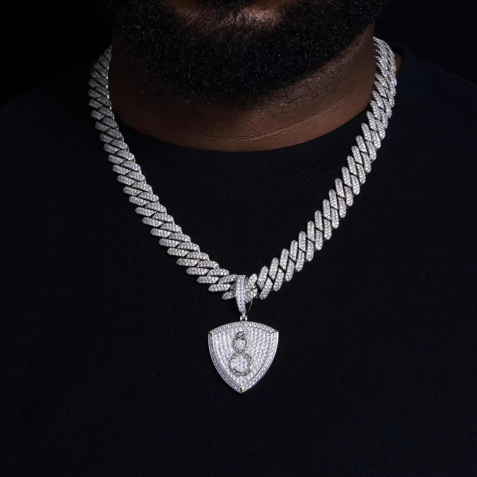 Number 8 Snake Moissanite Pendant VVS 925 Silver Iced Out Hip Hop Jewelry Men