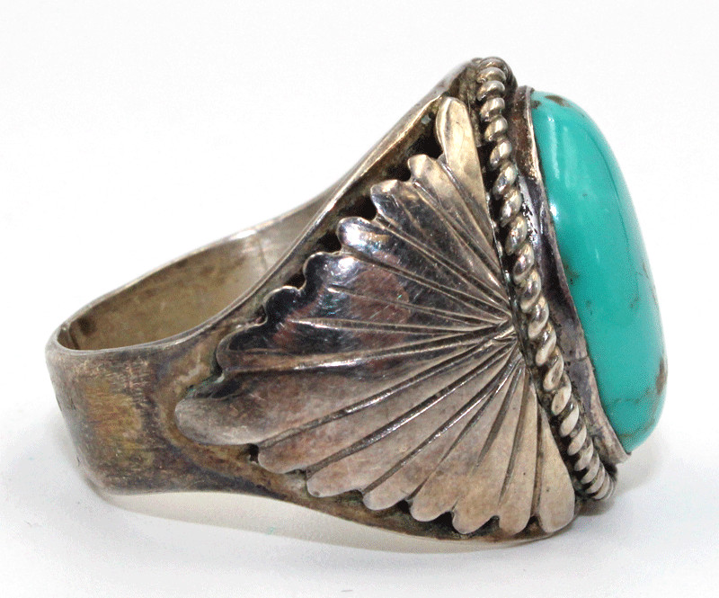 Native American Sterling Silver & Turquoise Signed M BIG Heavy Ring 14.9g Sz 12