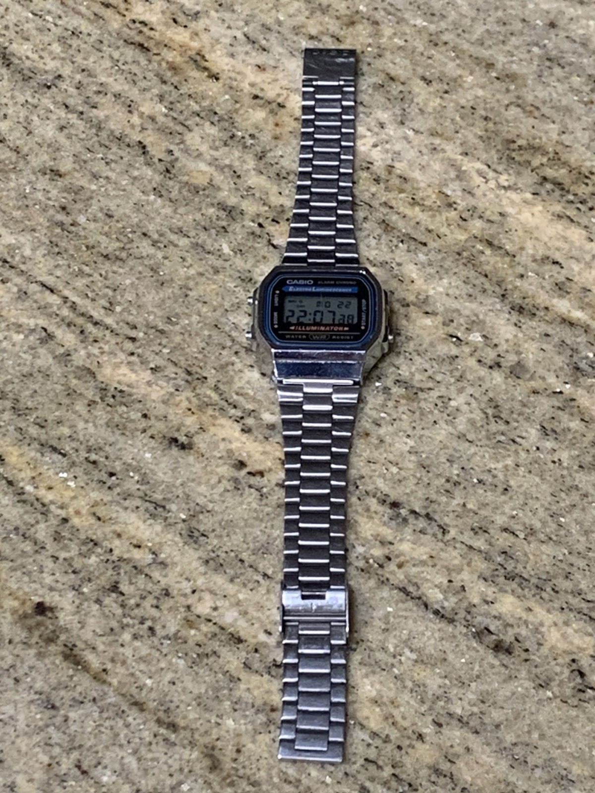Casio A168 Illuminator Digital Watch Mens 36mm Silver Tone