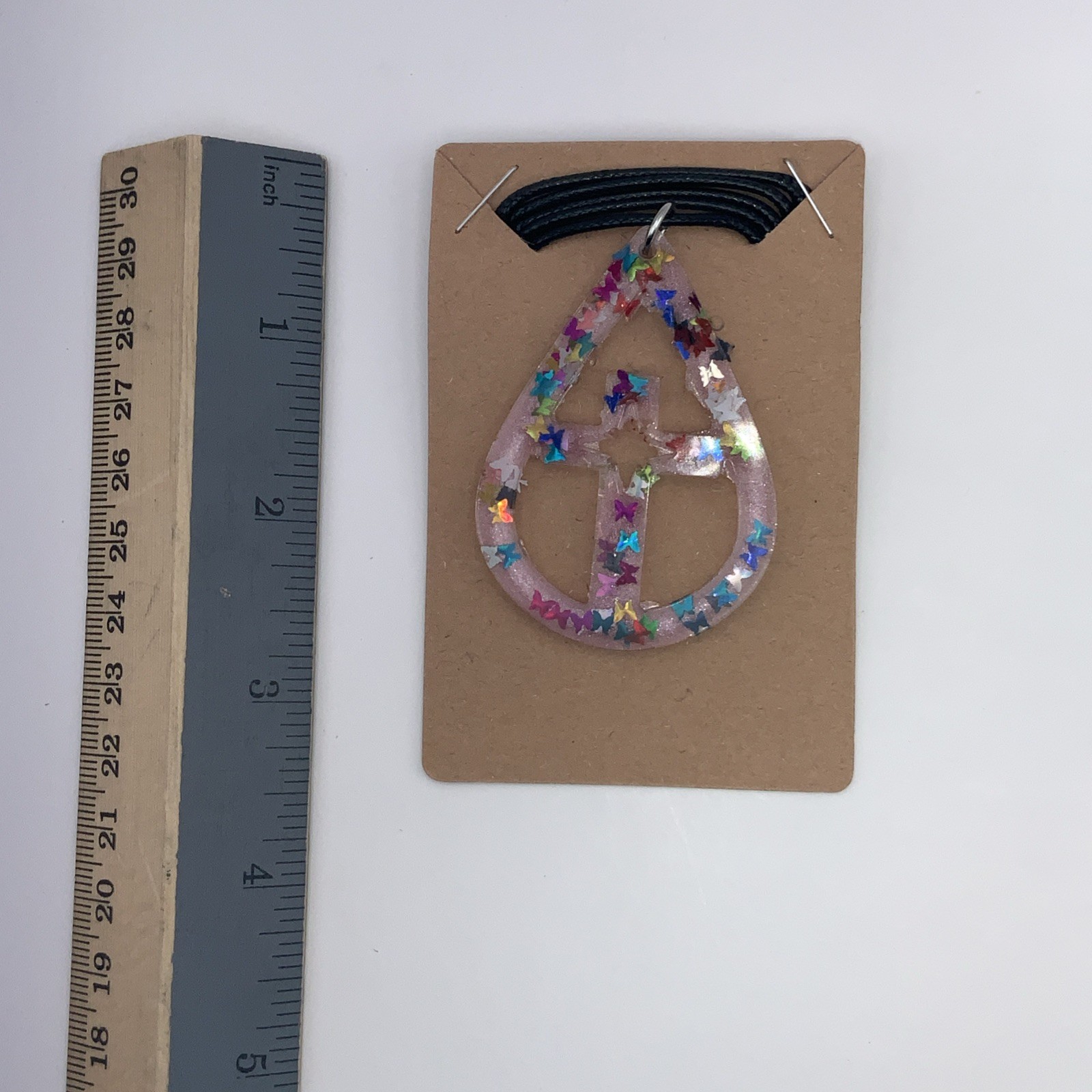 House Of David Handmade Cross Necklace Pink Butterflies