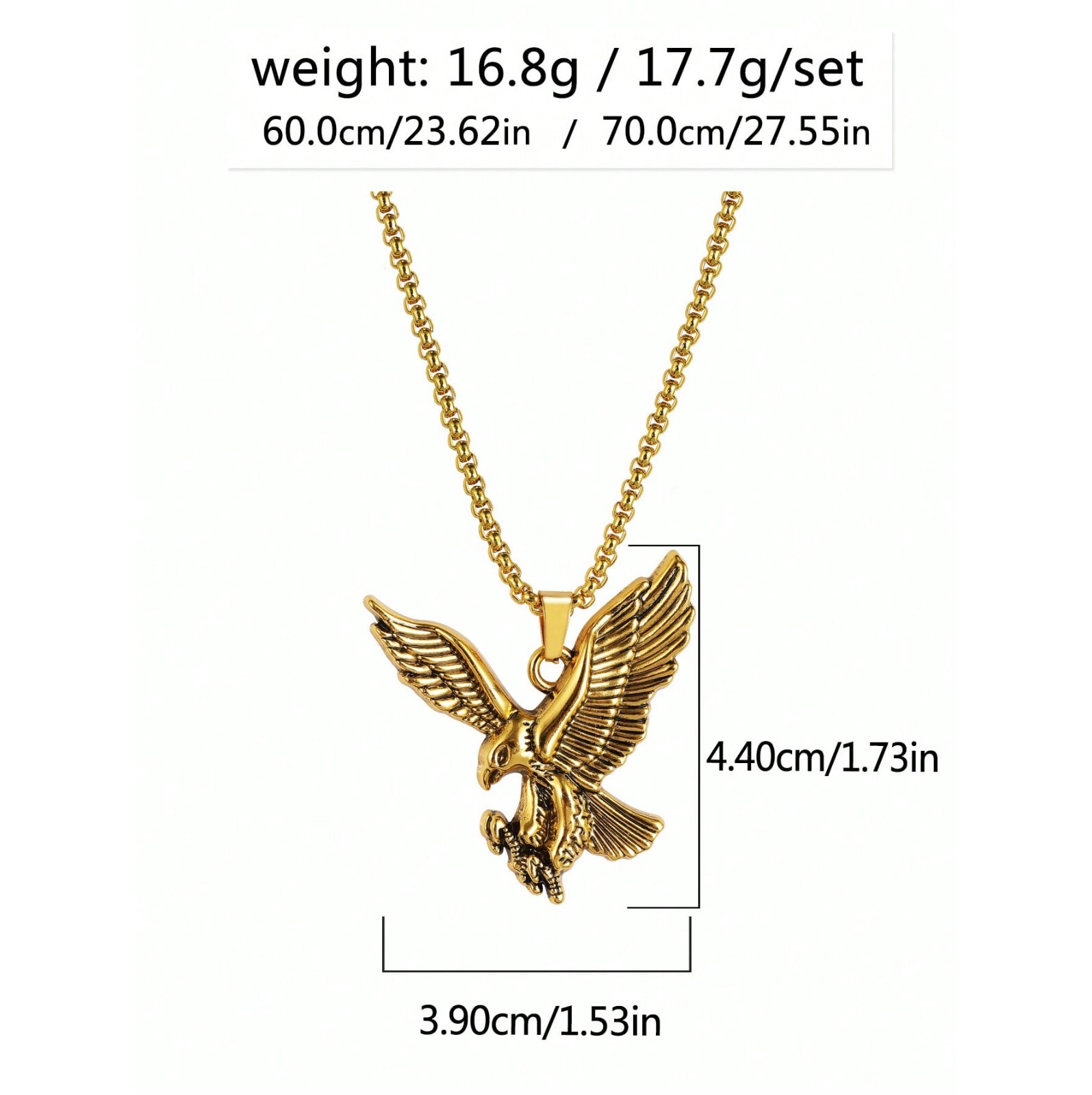 Stainless Steel Eagle Pendant & 3mm 24″ Rolo Chain Hip Hop Fashion Necklace