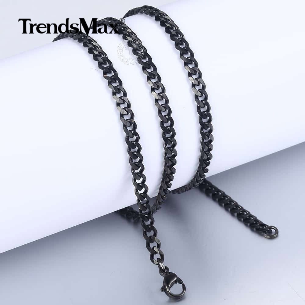 Men’s Black Stainless Steel Cuban Necklace Curb Chain 3/5/7/9/11mm Bracelet Link