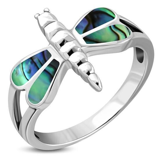 Abalone Shell Dragonfly Sterling Silver Ring Size Q 1/2- MORE SIZES AVAILABLE