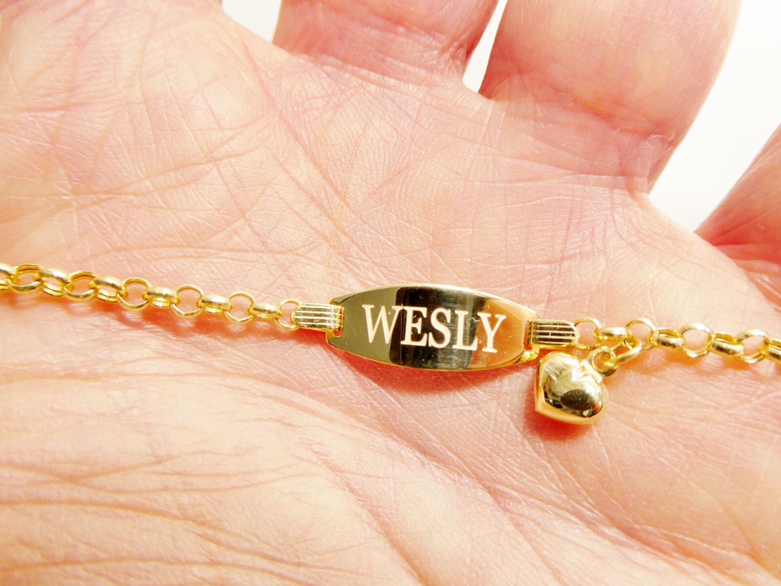 10L REAL SOLID YELLOW GOLD HEART DANGLING ID BRACELET