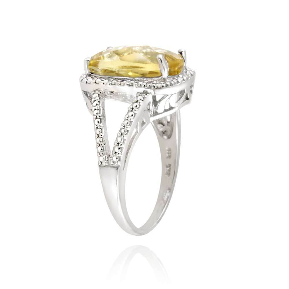 925 Silver 5.1ct Citrine & Diamond Accent Cushion Cut Ring