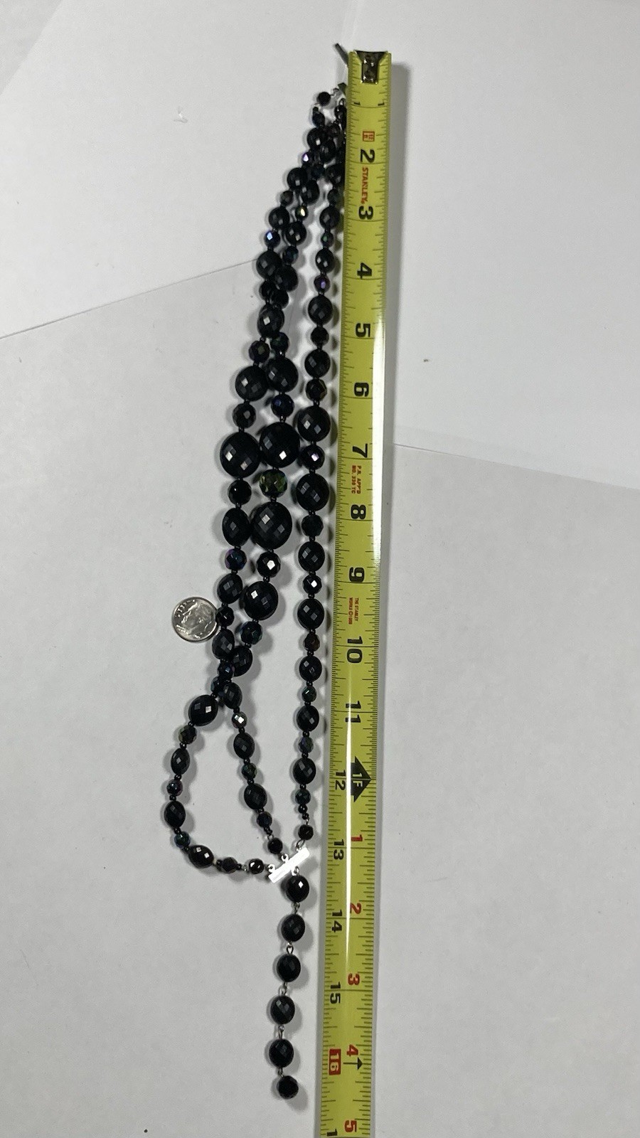 Vintage Black Multi-Strand Faceted Beaded Statement Necklace Adjustable Hook