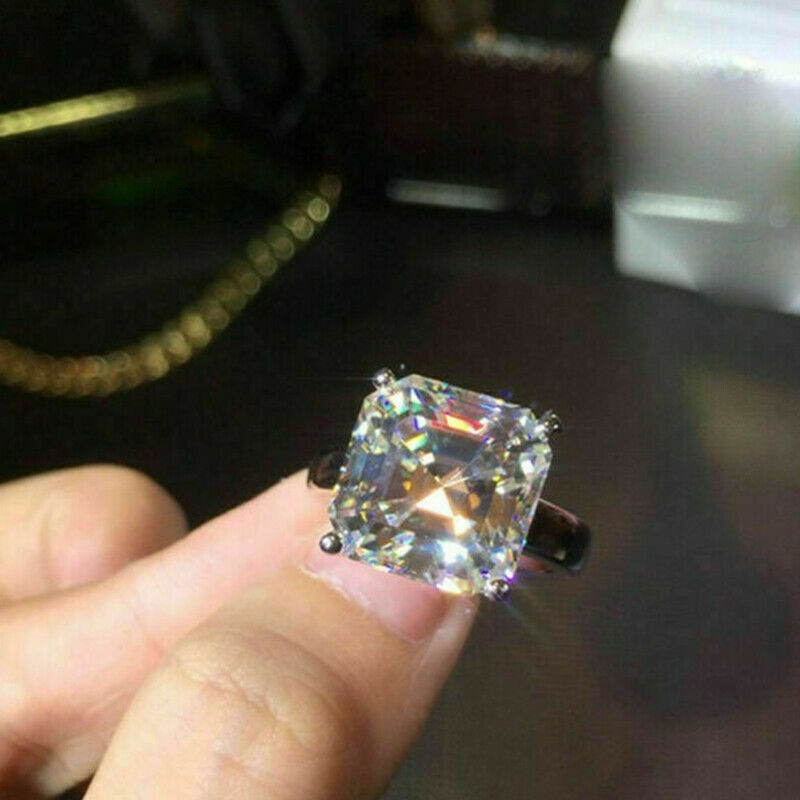 3.0Ct Cushion Simulated Diamond Solitaire Ring 925 Silver Statement Engagement