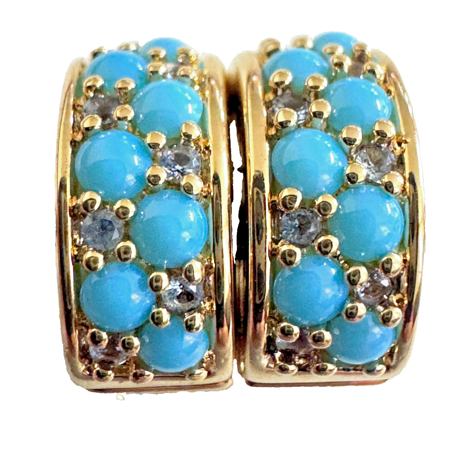 (PAIR) PANDORA Aqua Blue SHINE Clip Charm 14K Gold Plating 763902C01