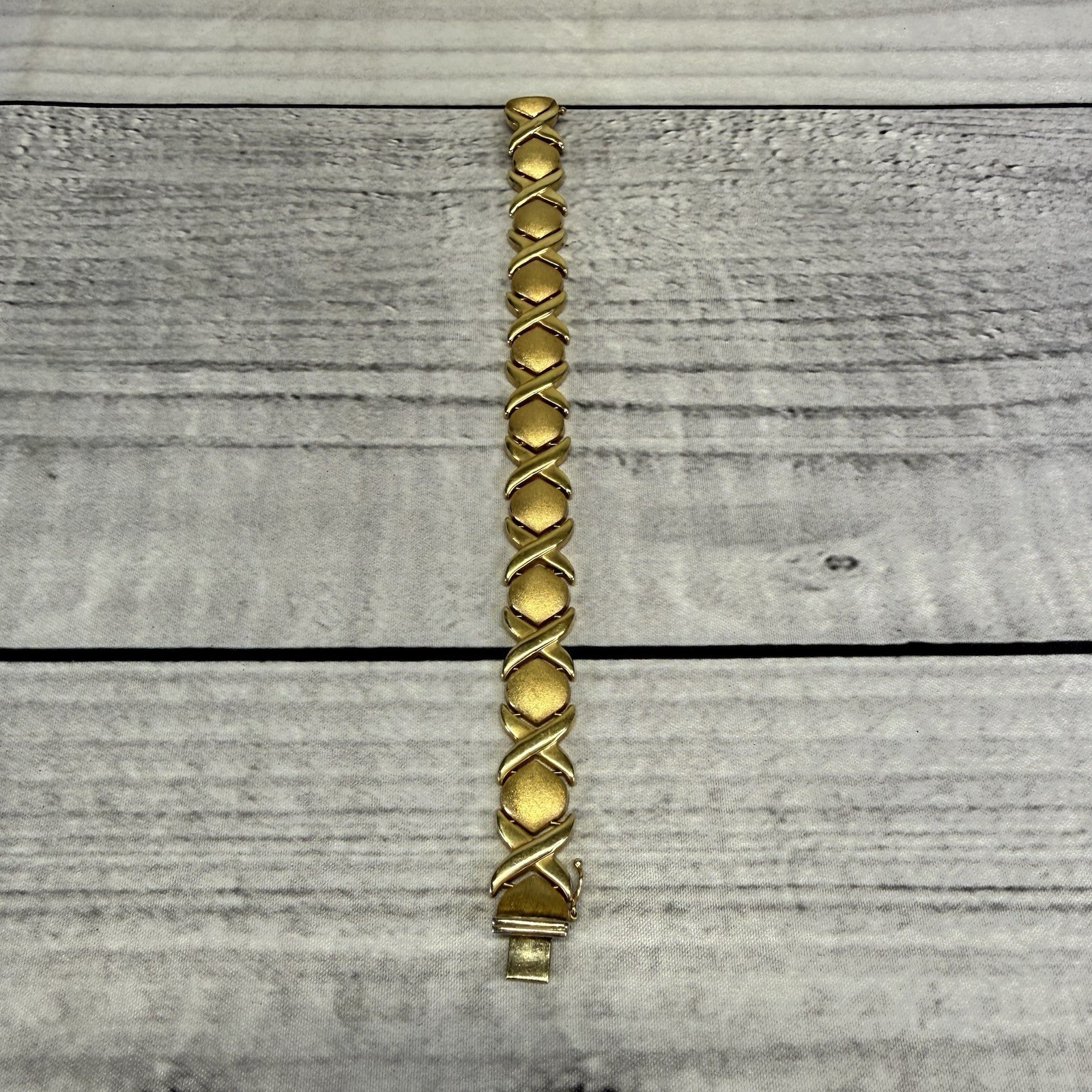 14k Yellow Gold XOXO Hugs & Kisses 7.5” Bracelet VTG 585 Stamped Maker Mark