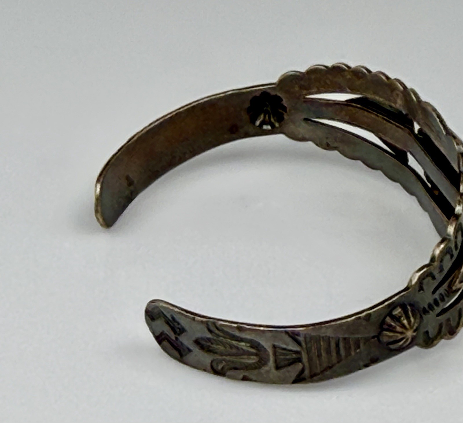 Vintage Fred Harvey Style Cuff Bracelet Sterling Silver Navajo
