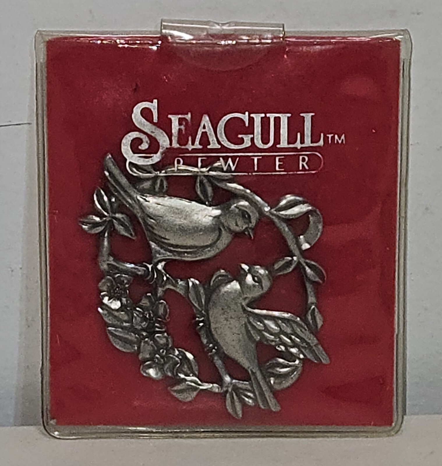 Seagull Pewter Canada Pendant Carved Two Birds and Dogwood Flowers 1990 Vintage