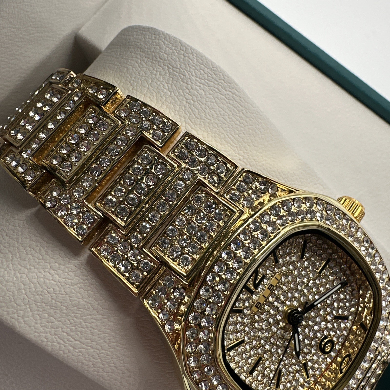 BIBI Men’s Luxury Watch Gold Tone, Iced Out Cushion Fashion Watch, 33mm,B0260