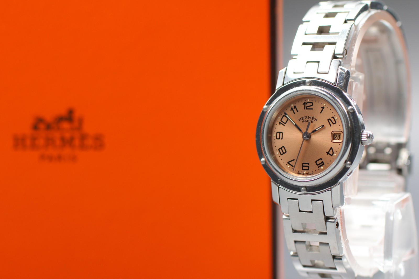 [ w/Box ] HERMES Clipper CL4.210 Pink Dial Quartz Swiss Made 24mm Women’s Watch