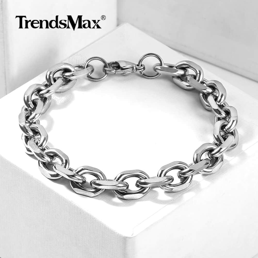 10mm Rolo Cable Link Mens Chain Boys Silver Tone Stainless Steel Bracelet