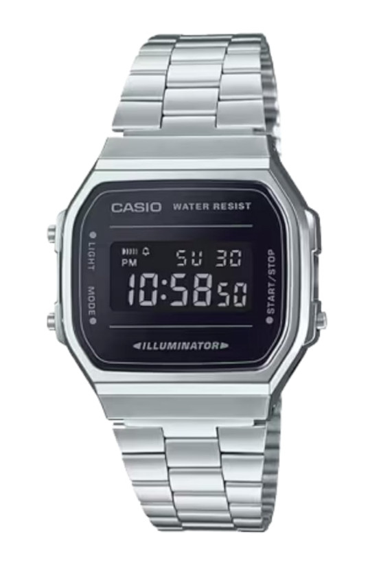 Casio Vintage Digital Black, Silver Stainless Steel Unisex Watch A168WEM-1